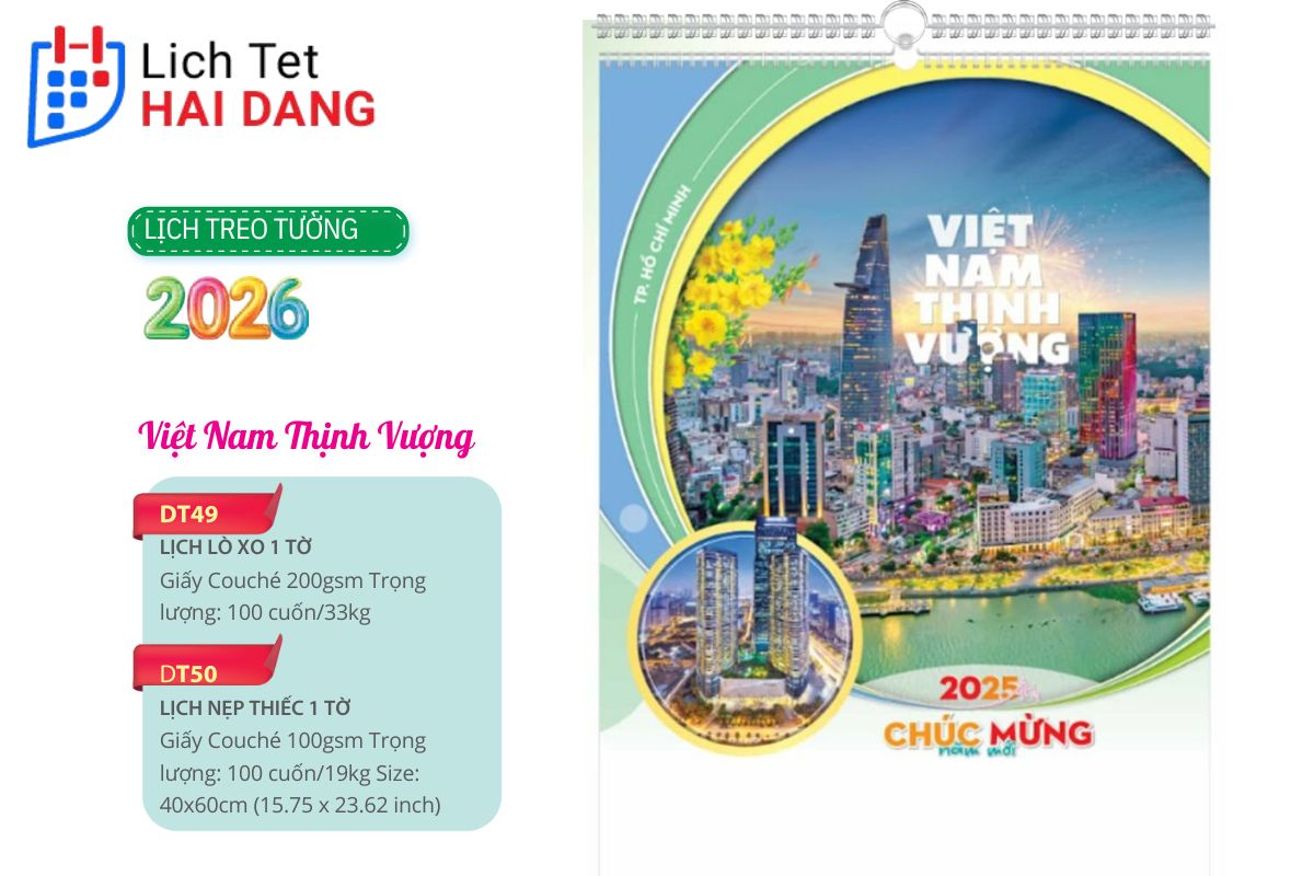 In Lịch Treo Tường 1 Tờ Nẹp Thiếc 19 Lịch Tết Hải Đăng có chính sách hỗ trợ giao lịch treo tường 1 tờ toàn quốc
