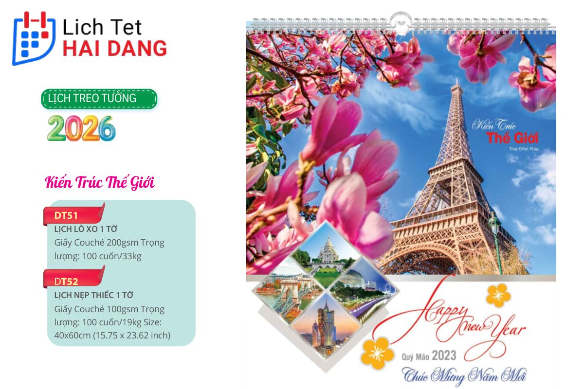 In Lịch Treo Tường 1 Tờ Nẹp Thiếc 20 In lịch treo tường 1 tờ kiến trúc thế giới