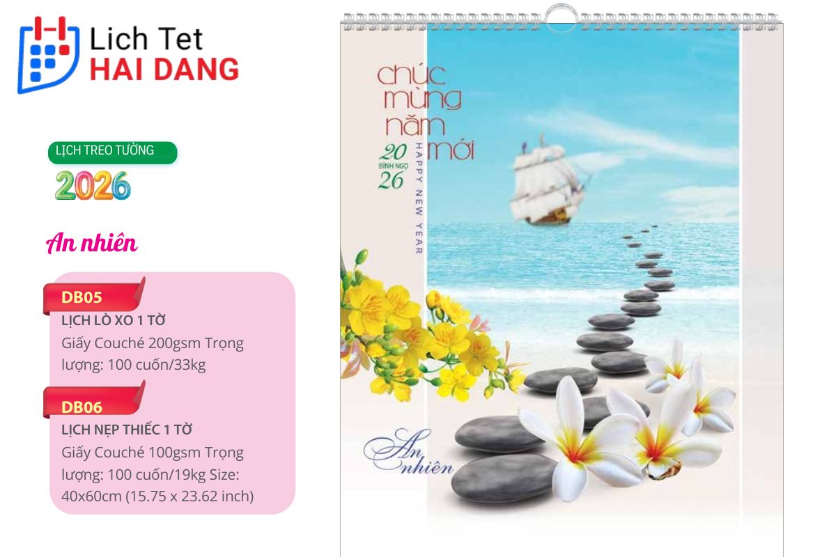 In Lịch Treo Tường 1 Tờ Nẹp Thiếc 21 Lịch treo tường 1 tờ nẹp thiếc hoa và đá