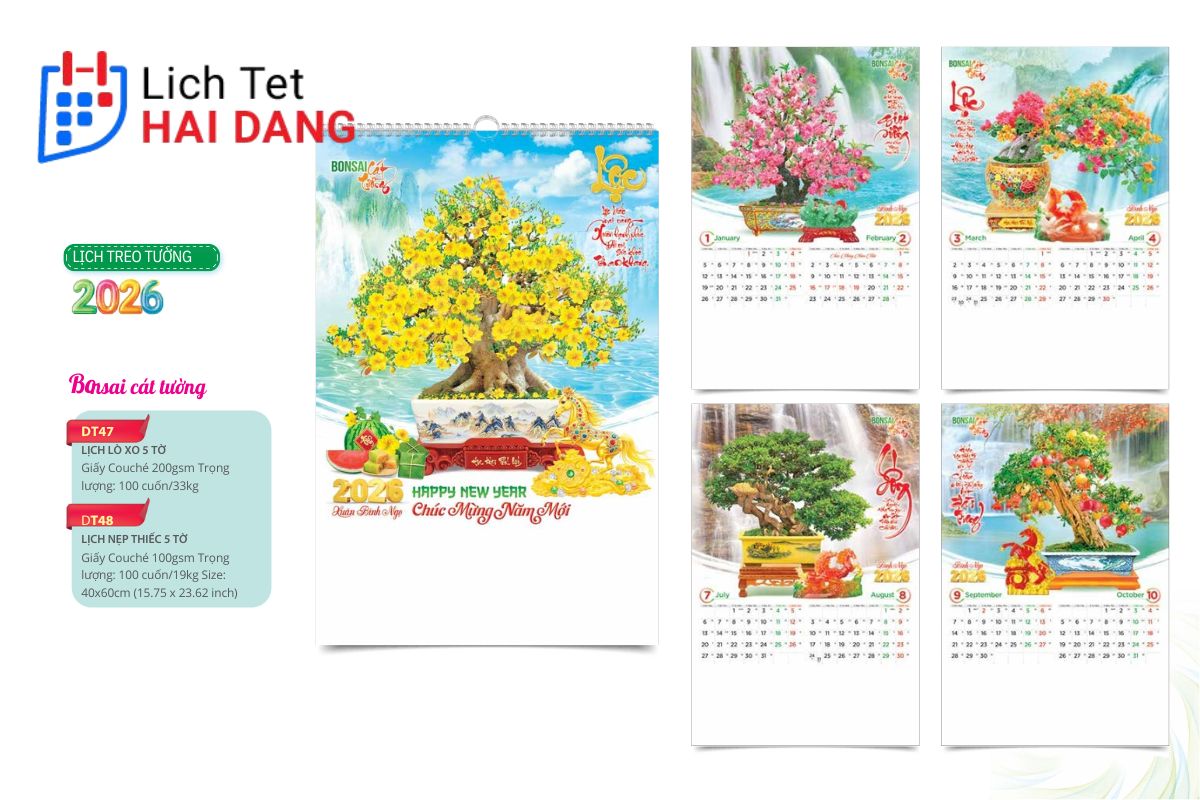 Lịch Tết Hải Đăng - Công ty in lịch treo tường 5 tờ chuyên nghiệp