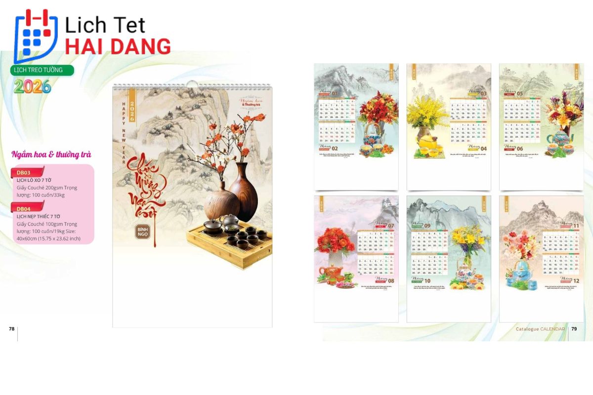 Mẫu lịch chủ đề Ngắm hoa và thưởng trà