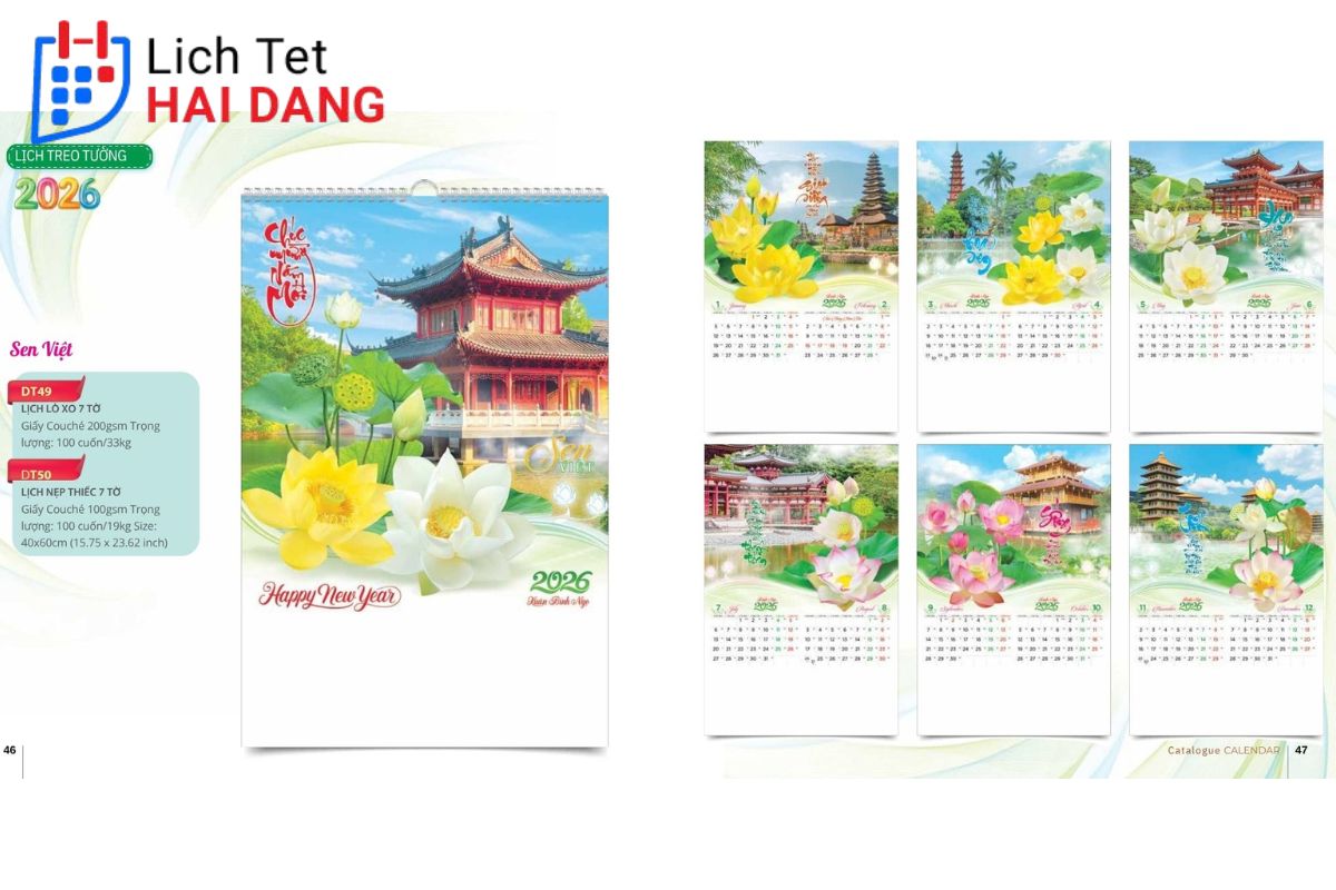 Lịch Tết Hải Đăng có quy cách sản xuất lịch treo tường 7 tờ minh bạch, kĩ càng
