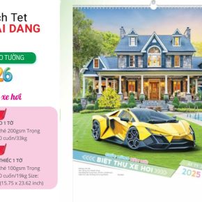 Tờ lịch treo tường 1 tờ nẹp thiếc được làm từ giấy Couche cao cấp
